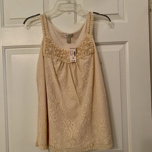 Brand New Cream-Colored Beaded Crochet Top